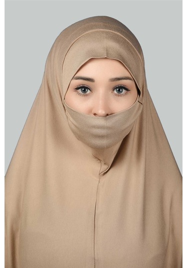 Altobeh Hazır Türban Peçeli Pratik Eşarp Tesettür Nikaplı Hijab - Namaz Örtüsü Sufle 3xl - Koyu Bej Koyu Bej