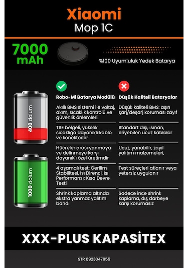 Xiaomi Mi Vacuum Mop 1c Uyumlu 7000.mah Batarya