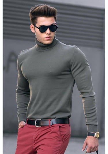 Madmext Madmext Haki Balıkçı Yaka Kazak 4656-haki Haki