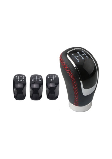 5/6 İleri Dikişli Deri Manuel Vites Topuzu Oval Kırmızı Dikişli Kırmızı