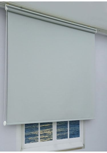 Düz Stor Perde - Kalın Mat Stor Güneşlik Kumaş Keten - Alüminyum Kasa Ve Boru - Eteği Dilimsiz/düz Gri
