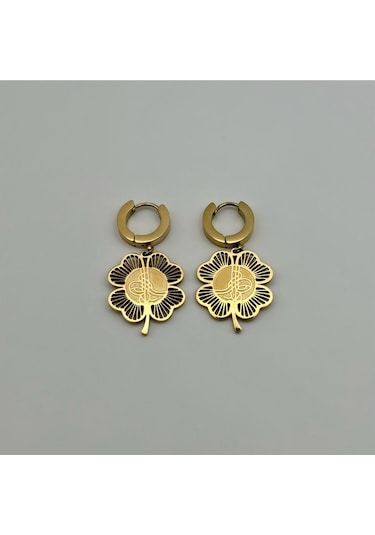 Arnes Jewelry Çelik Yonca Tuğralı Küpe Ar144nes Gold