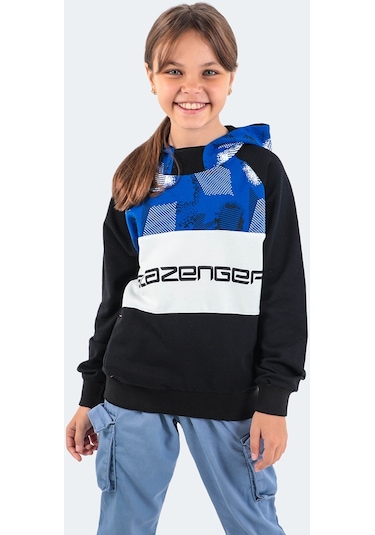 Slazenger DRAGICA IN Çocuk Kapüşonlu Cepli Siyah Sweatshirt
