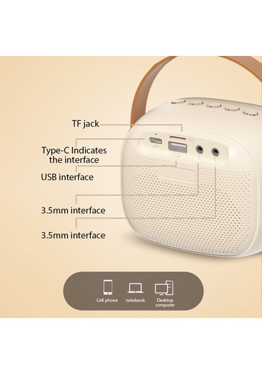 Ranyeek K30 Beyaz Bluetooth Hoparlör: Dış Mekan Taşınabilir, Renkli Işık, 2 Mikrofonlu Karaoke Sistemi, 6w Ses Gücü, Usb Şarj