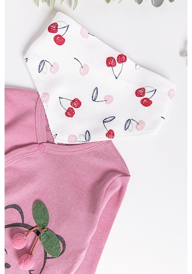 Kiraz Desenli 2'li Uzun Kollu Kız Bebek Tulum Takım 001