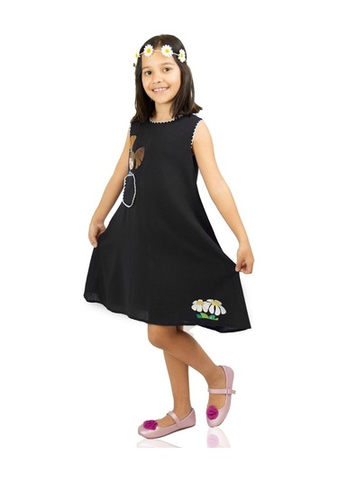 Ece Şile Bezi Kız Çocuk Elbise Siyah Syh