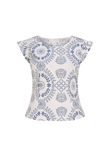 Kadın Brode Detaylı Bluz Frn6002 Mavi