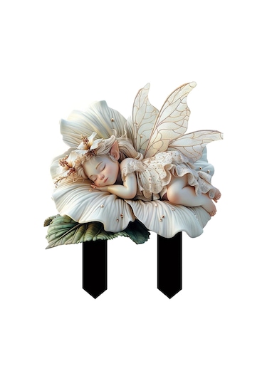 Beyaz Lotus Peri Bahçesi Kazığı Akrilik Çiçek Saksısı Dekorasyonu