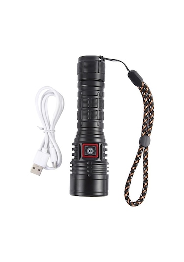Pazly 813 T40 1200lm Usb Şarj Edilebilir Siyah Led El Feneri, Taşınabilir Ve Güçlü Siyah