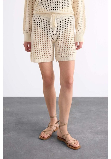 Defacto Esnek Belli Kroşe Plaj Şortu F7463ax25hser105 Ekru