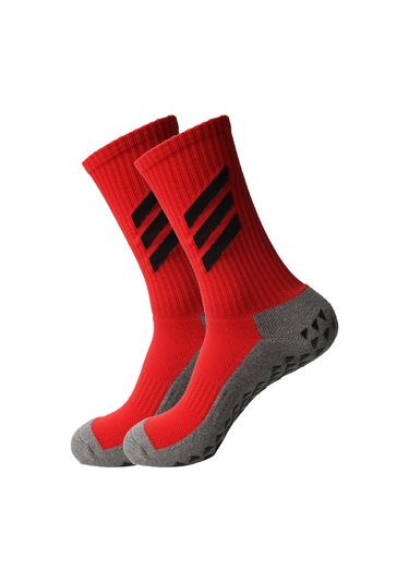 Suofeng Erkek Spor Çorapları: Kalın Pamuklu, Anti Kayma, Dayanıklı Futbol Çorapları - Uzun Boy, Kırmızı Tüm Bedenler Kırmızı