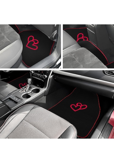 Aşkınızı Aracınıza Taşıyın Kalp Desenli Kırmızı Nakışlı Lüks Oto Paspas Seti & Romantik Şık Tasarım