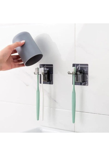 Honmex Banyo Fırça Tutucu Seti, Plastik Materyal, 2 Adet, Otomatik Yapışkan Montaj, Sıcaklık Ve Suya Dayanıklı Gri