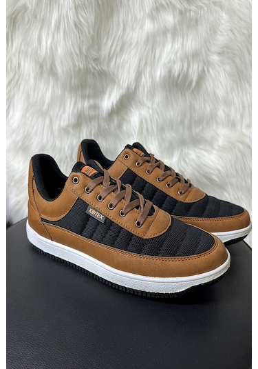 Günlük Erkek Sneaker Bağcıklı Hafif Rahat Fileli Hava Alabilen Yürüyüş Spor Ayakkabısı 014 Siyah - Taba