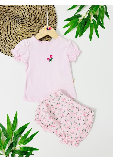 Alpbebe Palau Müslin Şortlu Takım - Pembe Pembe