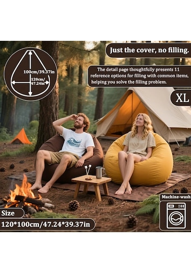 Fochsia Pembe Xl 9 Renk Seçenekli Outdoor Bean Bag Sandalye Yan Cep Çantalı Taşınabilir Pembe