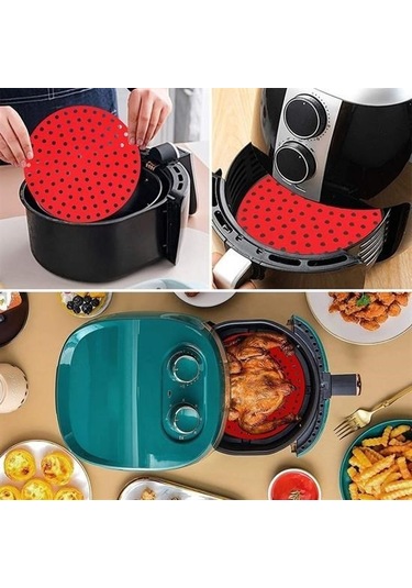 Ams Net Renkli Isıya Dayanıklı Yıkanılabilir Silikon Fırın Ve Airfryer Yuvarlak Pişirme Matı 20 Cm
