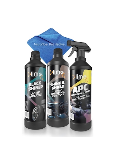 Lime Cleaner Lastik Parlatıcı, Torpido Temizleyici Ve Koruyucu, Çok Amaçlı Genel Temizleyici 3'lü Avantajlı Set Paket