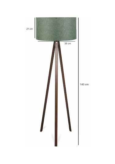 Pratik Ahşap Üç Ayaklı Lambader Yeşil Haki Kumaş Başlık Salon Yatak Odası Köşe Lambası Yeşil