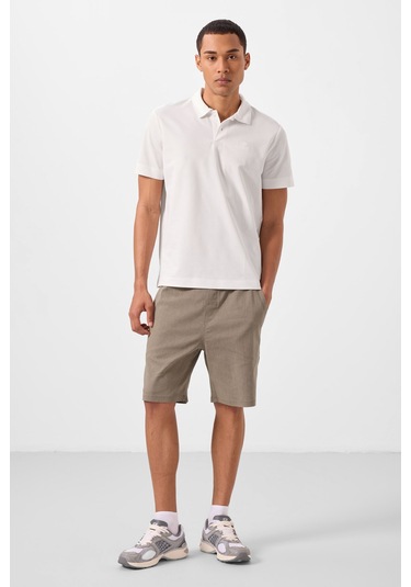 Tommylife Tommy Life Ekru Basic Logolu Standart Kalıp Triko Polo Yaka Erkek T-shirt - 87748 Ekru