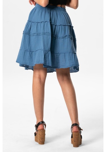 Benan Beli Lastikli Kısa Yazlık Müslin Etek İndigo İndg-indigo İndigo