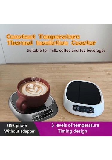 Willowhaven Beyaz Usb Takılabilir Termal Bardak Altlığı Zamanlayıcı Sabit Sıcaklık Ev Ofis