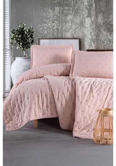 Clasy Aspendos Pudra Çift Kişilik Microfiber Yatak Örtüsü Pudra