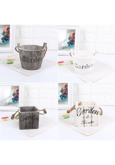 Suntek Magideal Vintage Ahşap Kova Eski Püskü Şık Yuvarlak-kahverengi