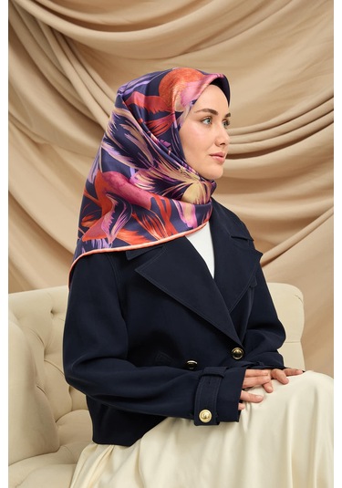 Silk Home Twill İpek Eşarp 11480-64 Morcivert, Pembe, Turuncu, Fildişi, Somon