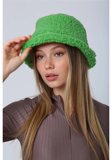 Kadın Kıvırcık Peluş Bucket Şapka Rkş-10 Benetton Koyu Yeşil