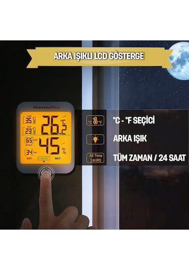 ThermoPro TP53 Termometre İç Mekan Dijital Sıcaklık ve Nem Ölçer
