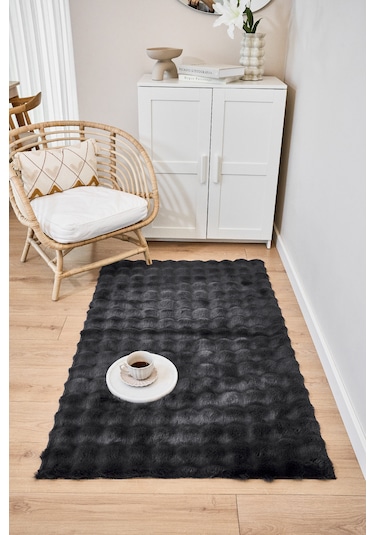 Yünteks Bubble Kabartmalı Peluş Post Halı 90x150 Antrasit