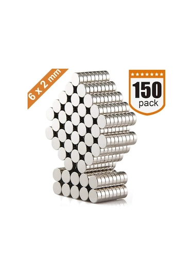 150 Adet Çap 6Mm X Kalınlık 2Mm Yuvarlak Güçlü Neodyum Mıknatıs