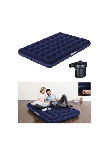 Bestway 67287 Çift Kişilik Şişme Yatak Elektrikli Pompalı 191x137 Lacivert
