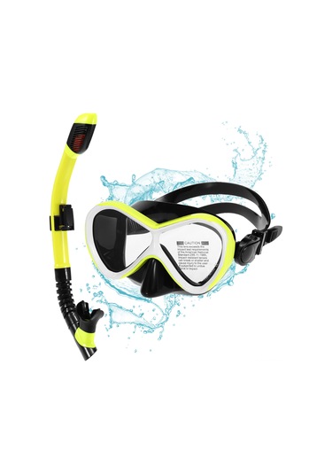 Geeksen Çocuklar İçin Tam Kurutma Süspansiyonlu Silikon Snorkel Gözlüğü Ve Solunum Borusu Seti - Sarı Sarı