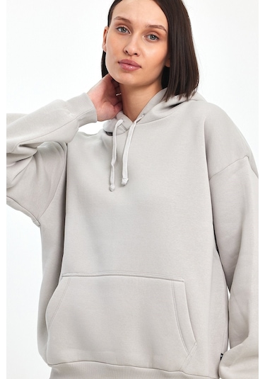 Odda Kadın Kapüşonlu Şardonlu Sweatshirt Gri