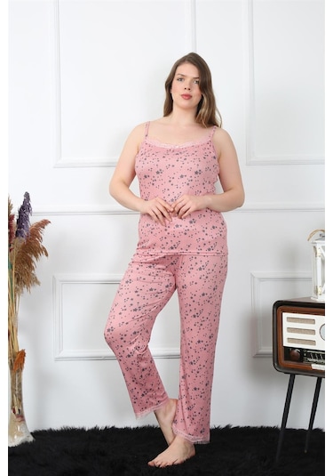 Akbeniz Kadın Büyük Beden Somon İp Askılı Pijama Takım 202198 Somon