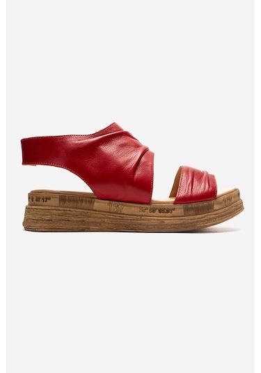 Luvishoes Lunas Kırmızı Hakiki Deri Yandan Fermuarlı Kadın Sandalet Kırmızı