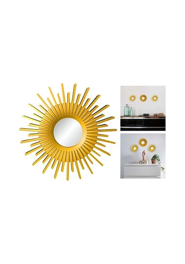 Pazly Yuvarlak Suntek Şifonyer Şekilli Güneş Ev Duvar Dekor Aynaları Ayna Asılı Altın Qq Altın