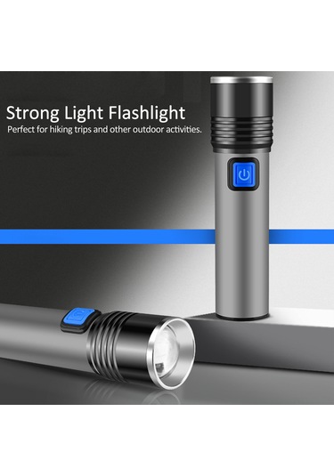 Lemestar Alüminyum Mini El Feneri, Led T6 Işık Kaynağı, 3 Işık Modu Güçlü/yumuşak/parıltı , Usb Şarjlı 1800mah Pil, Zoom Özelliği, Siyah-gri Çok Renkli