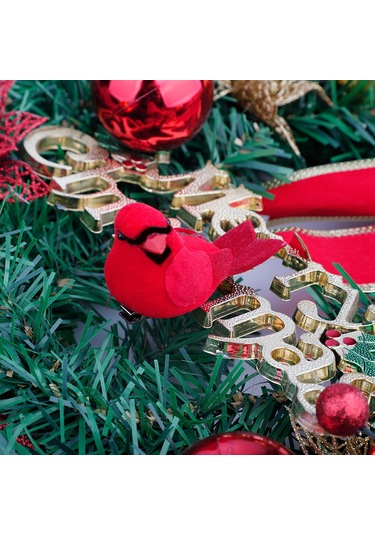 Reedark Kırmızı Kuş Şekilli Noel Ağacı Süsleri - Köpük Ve Tüyden Yapılmış 10'lu Set