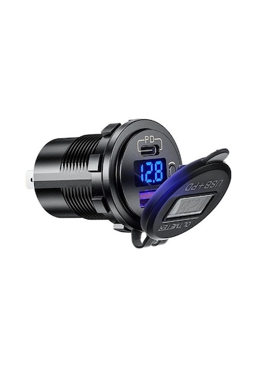 Honmex Araç Telefon Şarj Cihazı Pd+qc3.0, Voltaj Göstergeli, Anahtarlı, Mavi Işık, 60cm Kablolu Tek Qc3.0+pd