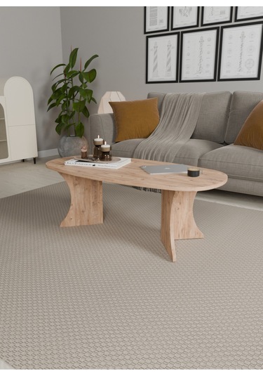 Oval Orta Sehpa Geniş Yüzeyli, Stabil Ayaklı Modern Salon Sehpası Atlantik Çam