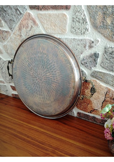 Modabakır Dekoratif Tepsi Eskitme Bakır 45 Cm Model:7898555566