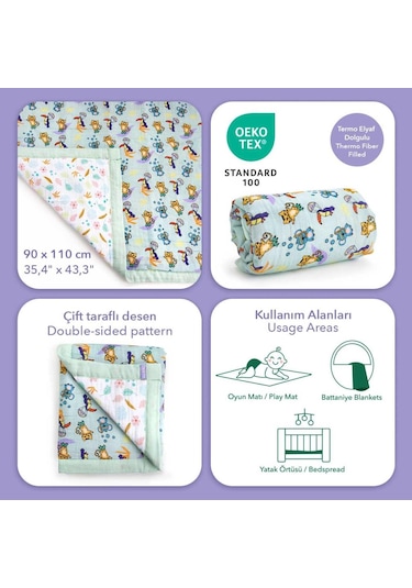 Milk&moo Müslin Battaniye Elyaf Dolgulu Jungle Friends Çok Renkli