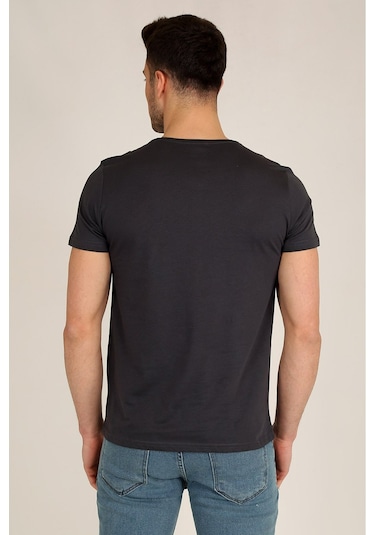 Erkek Antrasit Slim Fit Bisiklet Yaka Basic T-shirt Antrasit