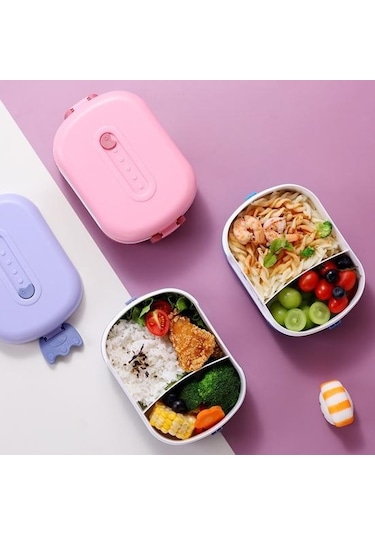 Mor Öğle Yemeği Kutusu Dayanıklı Karikatür Tasarım Bento Kutusu Sızdırmaz Çift Katmanlı Yalıtım Gıda Kabı Çocuklar Yetişkinler İçin