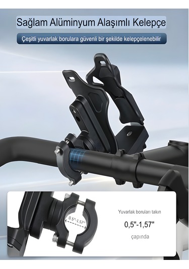 Reflektörlü Sarsıntı & Titreşim Engelli Led Işıklı Gidon Ve Koruma Demiri Bağlantılı Matara Tutucu Mavi - Siyah