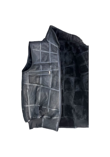 Patchwork Içi Kürk-Dışı Süet Hakikideri Yakalı Trikodetaylı Yelek