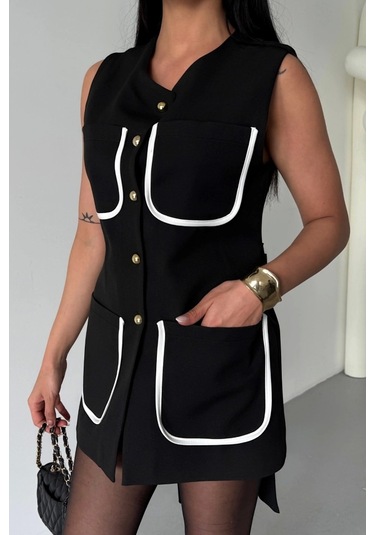 Büyük Cep Biye Detaylıyelek - Siyah Siyah